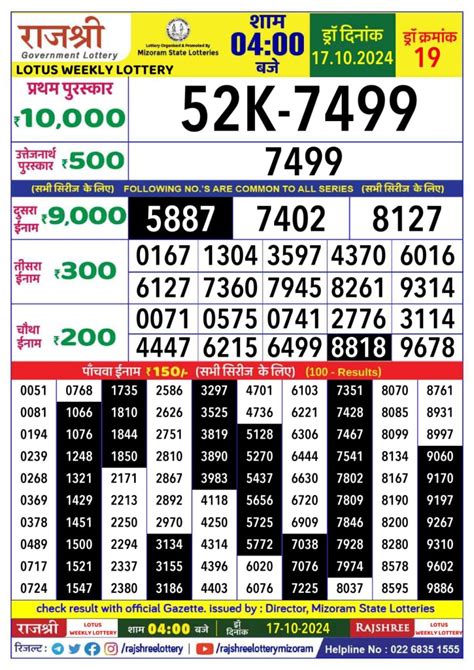 rajshree lotus weekly lottery|Rajshree Lotus Weekly Lottery 4PM Result 22.08.24 – All Lottery .